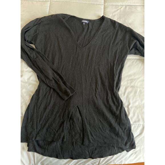 Tildon black sweater with slit detail in front, tie in back sz‎ S cotton/wool - Picture 1 of 7
